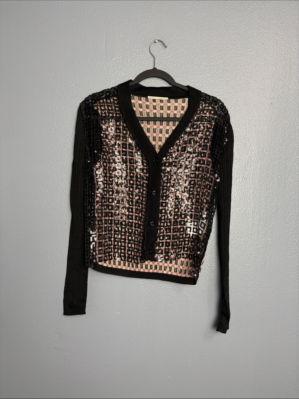 Marco de Vincenzo Black and Pink Checked Knit Cardigan